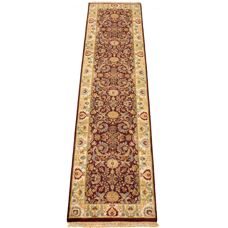 Tapis de la laine de couloir 2 pi 6 po x 10 pi 1 po one-of-kind à la main-noué la new age sultanabad bourgogne British Raj