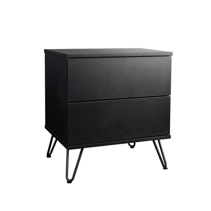 Bludovice 50cm W Iron + Manufactured Wood Bedside Table, Black