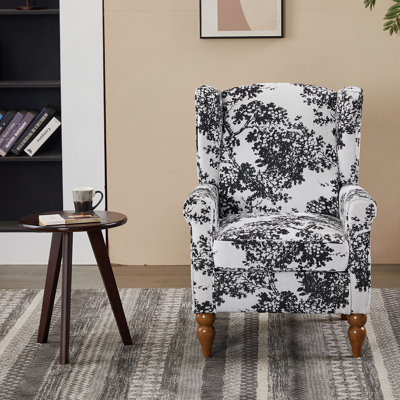 Coffee Table & Armchair Set,Vintage Luxury Style, a high-back reading chair (Antique White + Gray) & a solid wood coffee table (Walnut-Tone) , suita by Astoria Grand