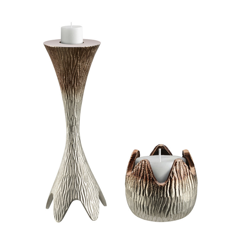 Nickel Aluminum Tall Tabletop Candlestick Set