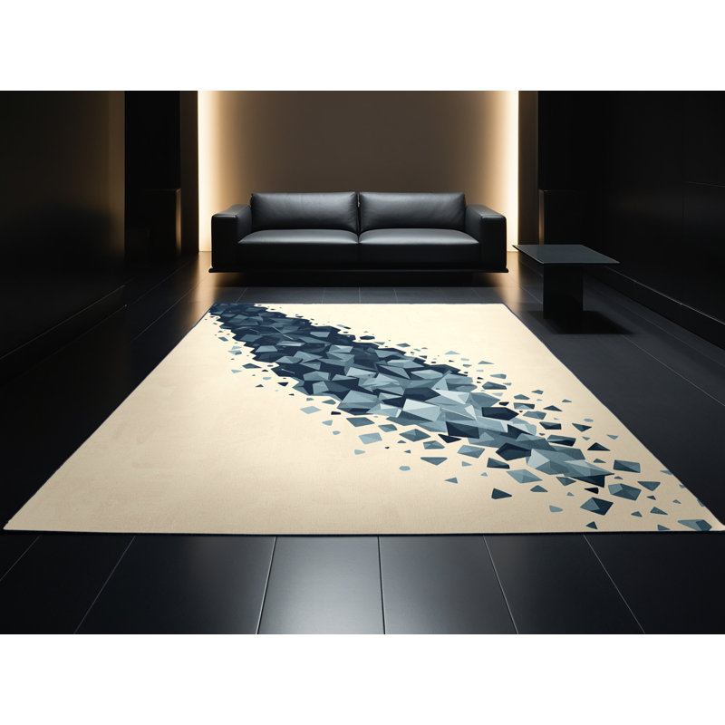 Tapis beige doux et moelleux à motif géométrique Comet Tail, 7 x 9