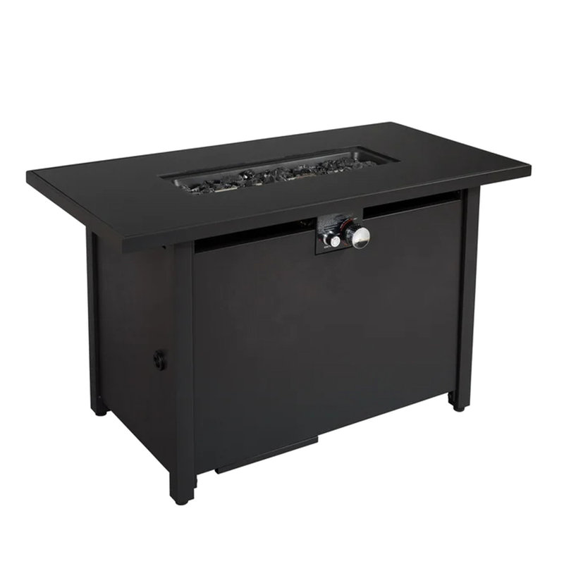 25" H X 42" W Steel Outdoor Fire Pit Table With Lid - Elegant Deck Fireplace For Patio & Deck, Made, Weather-, Stainless Top, Lava Rocks, Side Door Propane, Ignition Panel, Protective Cover, Black