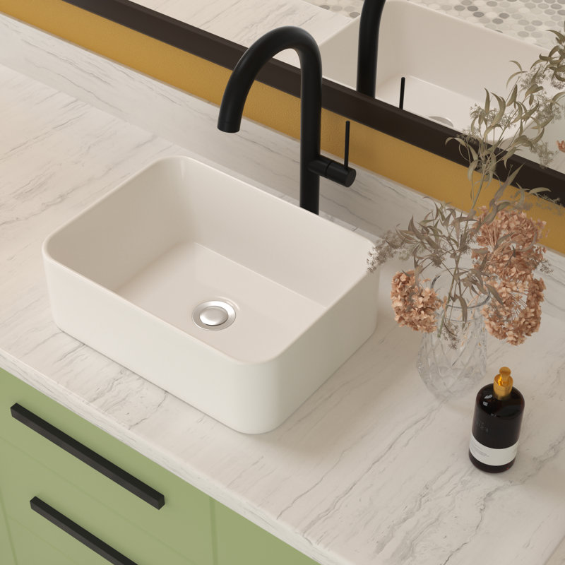 16"x12" White Ceramic Rectangular Bathroom Sink