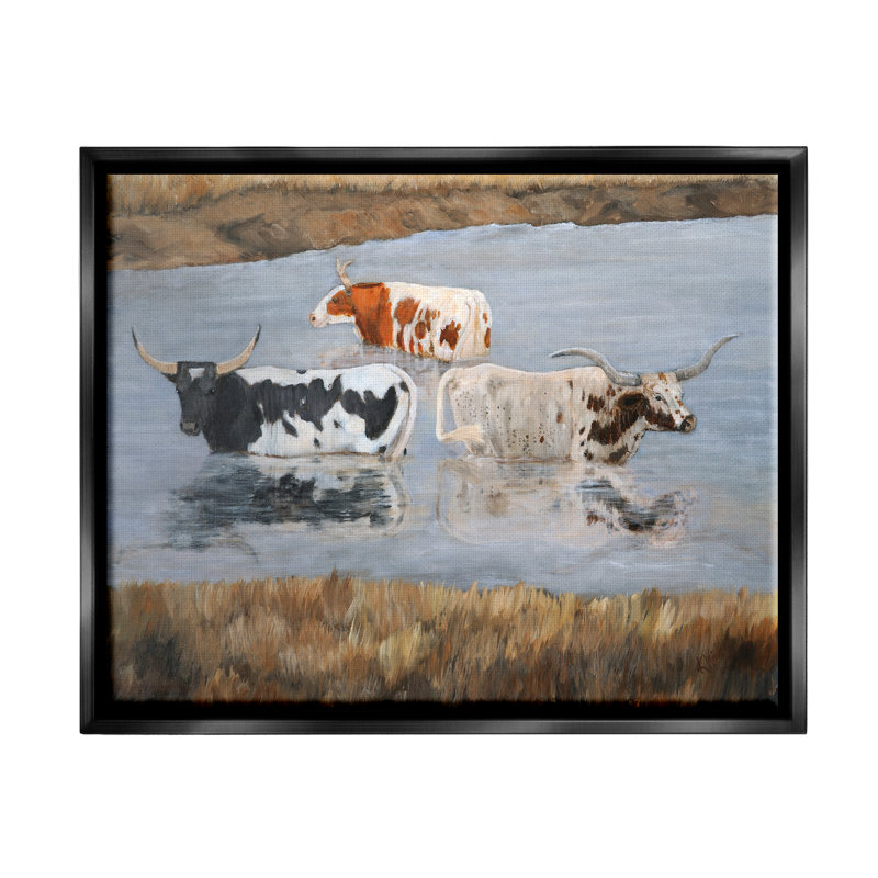 Art mural sur toile flottant "Bétail", par Kathy Winkler, Cadre flottant noir de jais, H 17 po x l 21 po x P 1,7 po