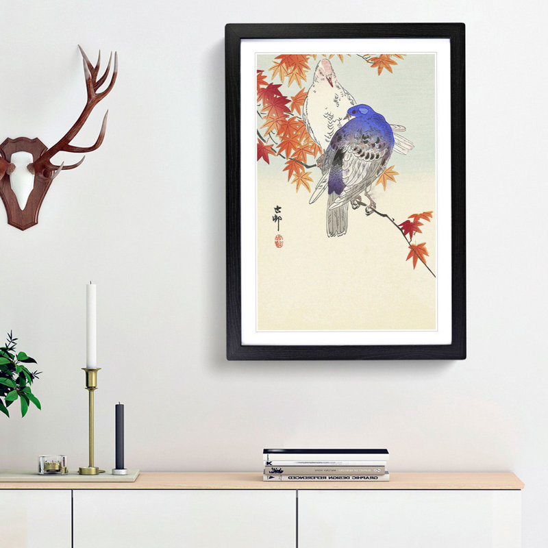 Pigeons in the Autumn by Ohara Koson - Framed Print, 65cm H x 48cm W x 2cm D, Black Framed