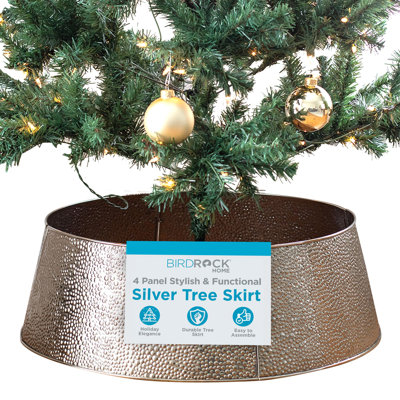 BIRDROCK HOME 4-Panel Hammered Metal Christmas Tree Collar - Stylish Holiday Tree Skirt Alternative - Durable Iron Construction Base Cover - Protects Tree Base from Pets - Easy Assembly