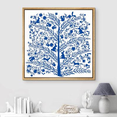 Minimalist Leaves " Blue Fern, Rabbit & Squirrel Silhouette Collage Floral "