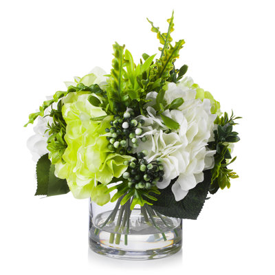 Faux Silk Hydrangea Arrangement in Vase