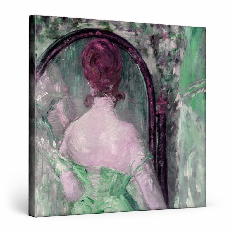 Femme devant un miroir - art mural carré sur toile, 12" W x 12" H
