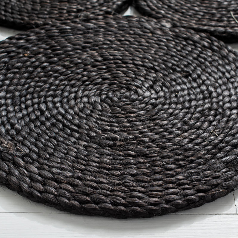 Tapis rond noir en jute tissé à la main Additri, Rond 7 pi