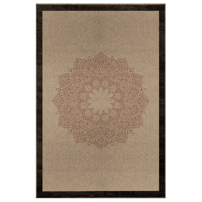 Mandala Collection Digital Print Cotton-Polyester Geometric Beige Rug