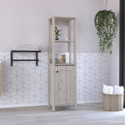 Armoire à linge de salle de bain autoportante grise, 4 tablettes, une porte, moderne Glow Sense