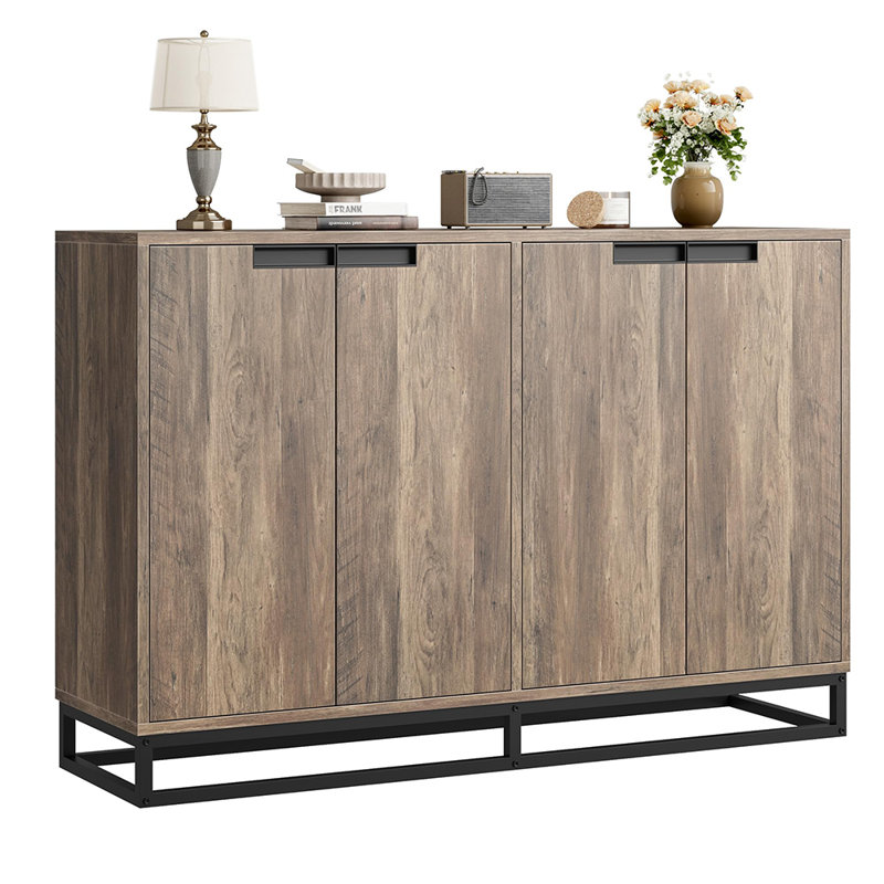 Grande armoire de rangement d'appoint de 55 pouces, buffet de style campagnard moderne avec 4 portes, tablettes réglables, bar à café, console pour la salle à manger, couloir