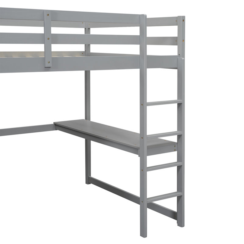 Lit mezzanine double compact en bois massif au design moderne gris, parfait pour les chambres à coucher