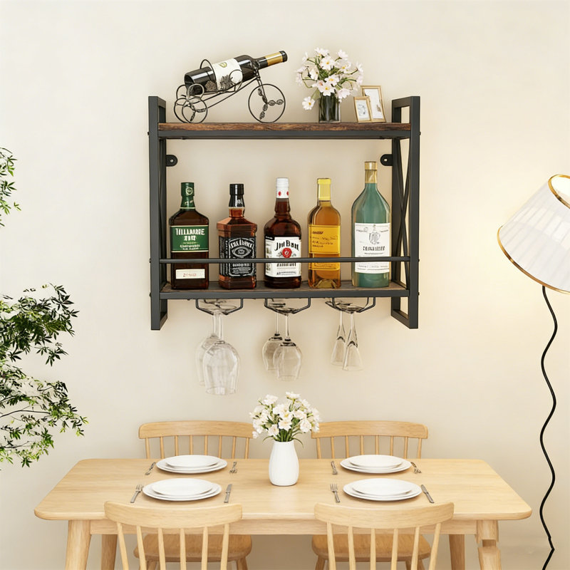 Wall Mounted Wine Bottle Rack Brown