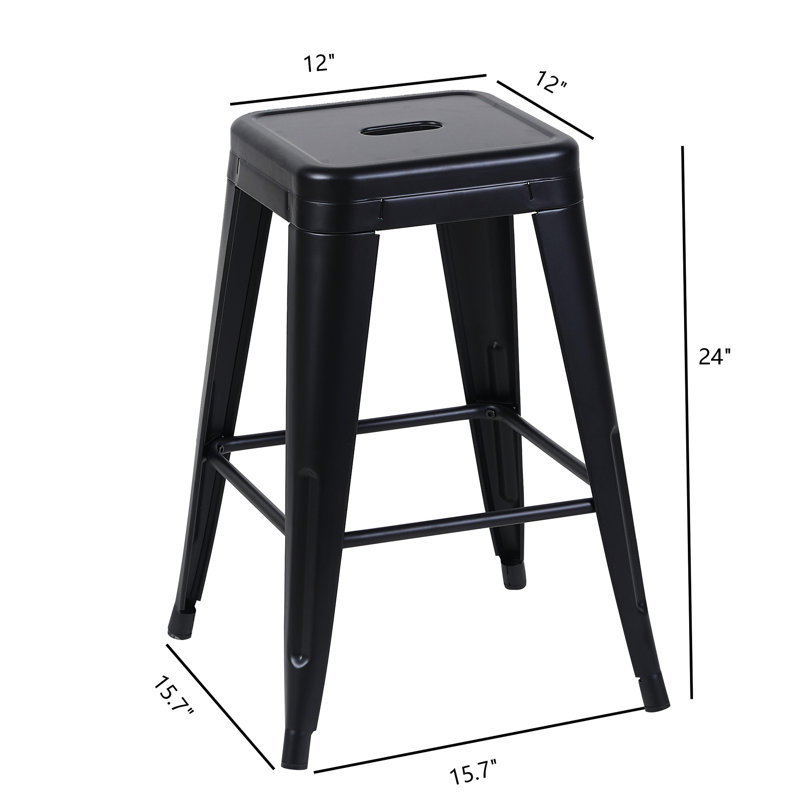 Tabourets de bar en métal sans dossier (lot de 2), hauteur de comptoir 61 cm, noir mat, indéformables, montage rapide, outil noir inclus pour la cuisine.