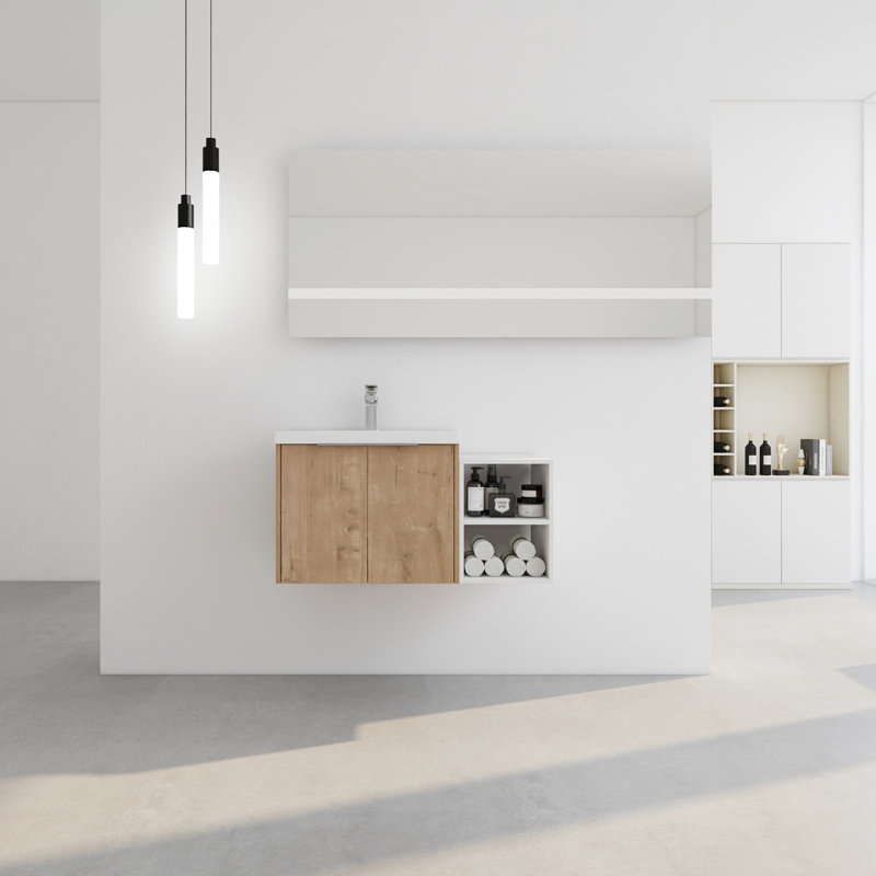 Meuble-lavabo de salle de bain moderne avec lavabo, 36 po, fixation murale, porte, espace de rangement généreux à fermeture en douceur