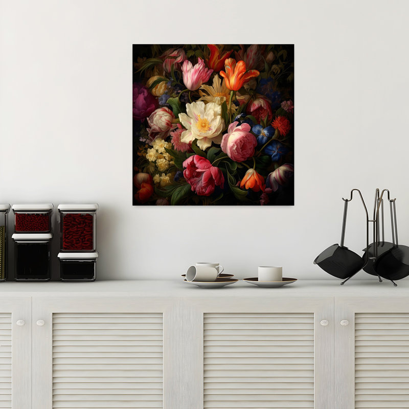 Art contemporain rétro, art floral rétro, H 18 po x l 18 po