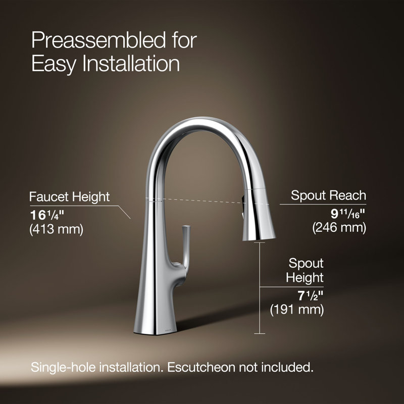 Graze Pull-Down Kitchen Sink Faucet with Three-Function Sprayhead, Polished Chrome