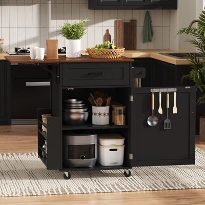 39.3" Farmhouse Kitchen Island With Drop Leaf