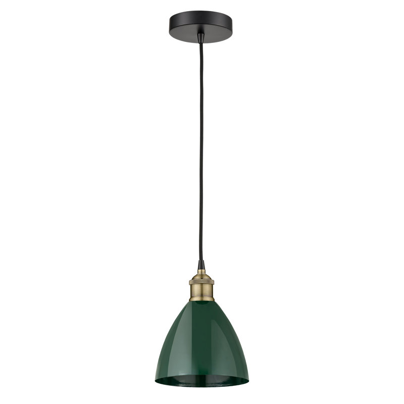 1 - Light Single Drop Pendant Pendant, Green, Black Antique Brass, 11.25" H x 7.5" W x 7.5" D