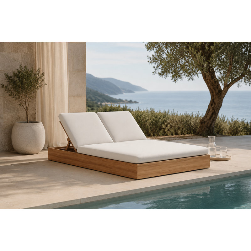Beja Outdoor Teak Chaise Lounge, Cast Silver