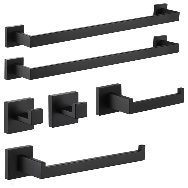 6-Piece Bathroom Towel Holder Set, Matte Black