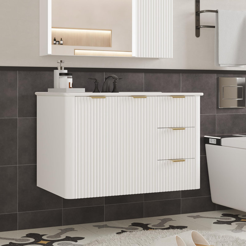 Ensemble de meuble-lavabo moderne avec lavabo Mid-Century, 30", Blanc