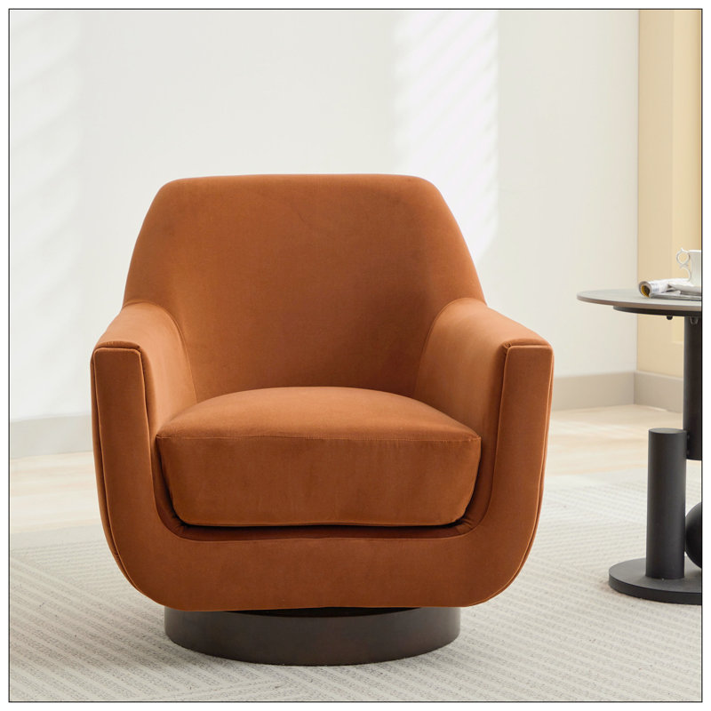 Fauteuil demi-tonneau pivotant de 30,90 po Mercersville, Velours orange brûlé