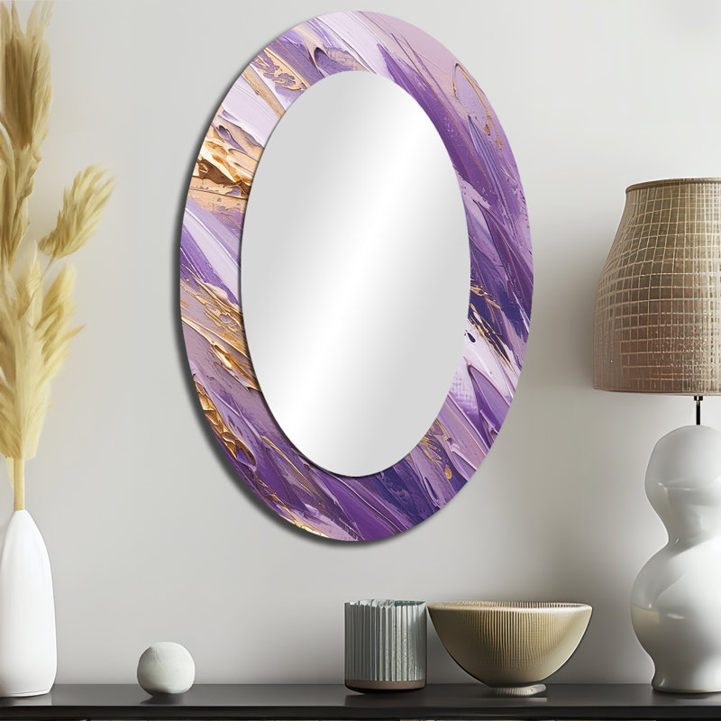 Purple And Gold Dynamic Abstractions II - Large Oval Wall Mirror On Metal, 36" x 24"