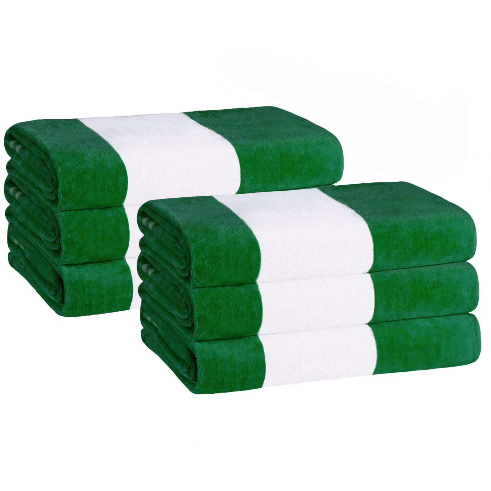 Calheta Cotton Oversized Cabana Stripe Beach Towels, Dark Green, 6