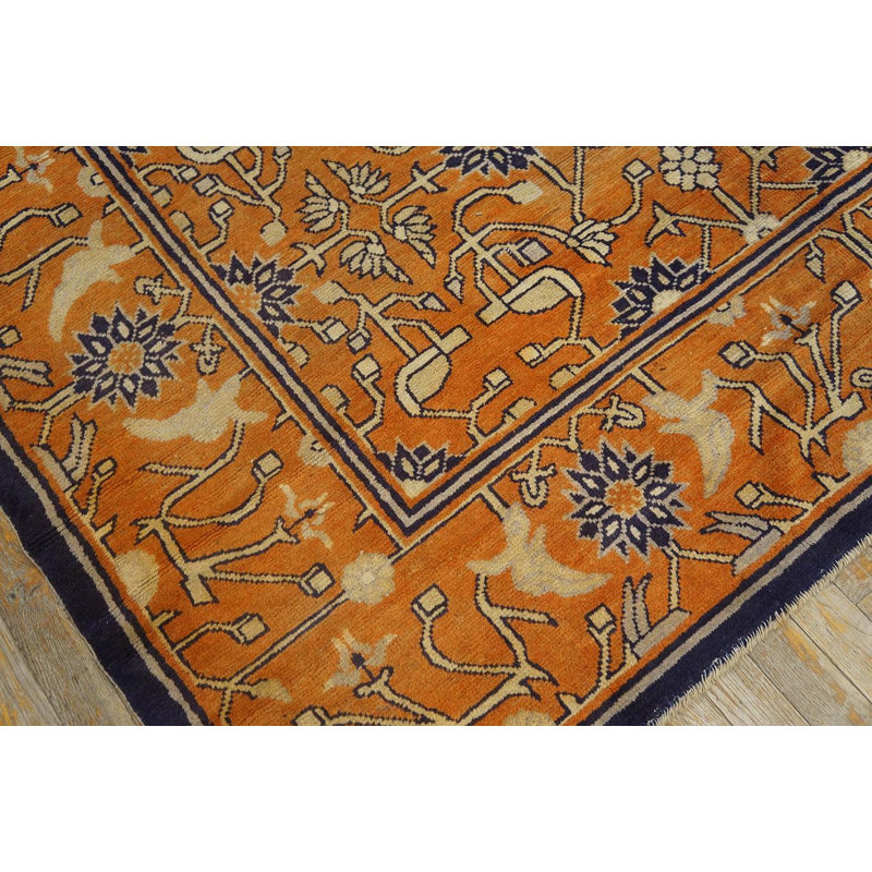 Superb Persimmon Color with Chinoiserie Pattern Antique Chinese Kansu Rug