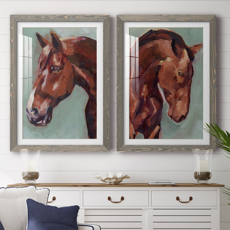 «Paint By Number Horse I», reproduction encadrée de qualité supérieure - prête à être accrochée, Gris