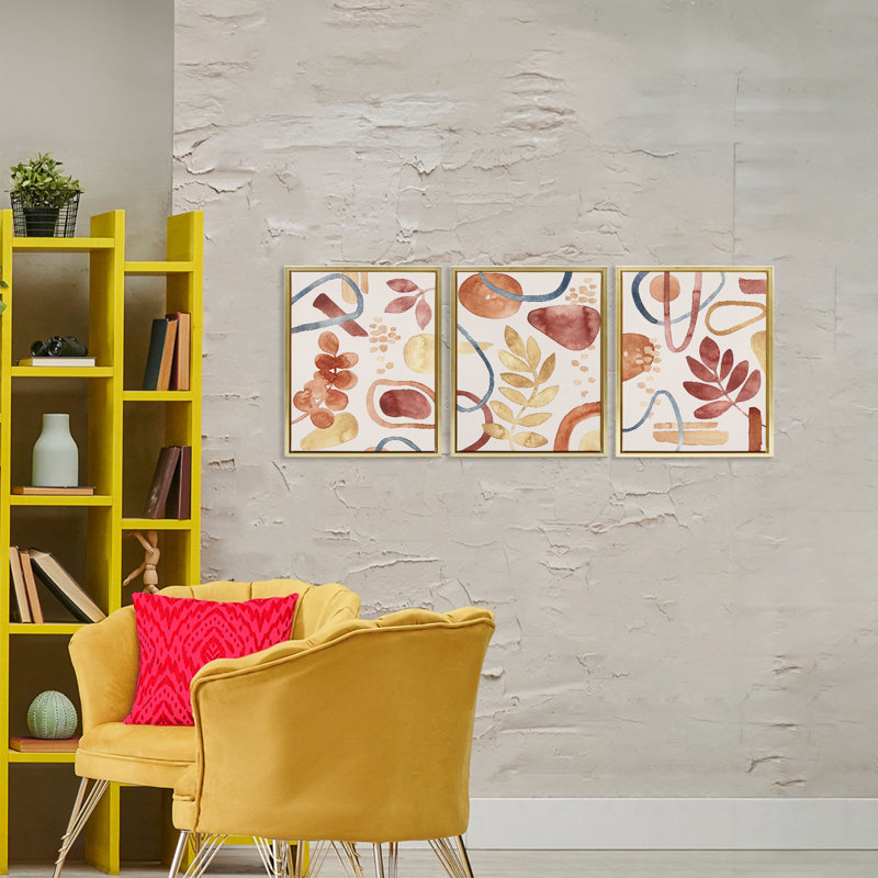 Ensemble de cadres flottants 3 pièces Natural Abstract & Leaves Organics, design par Camila Juncos, H 21 po x l 17 po