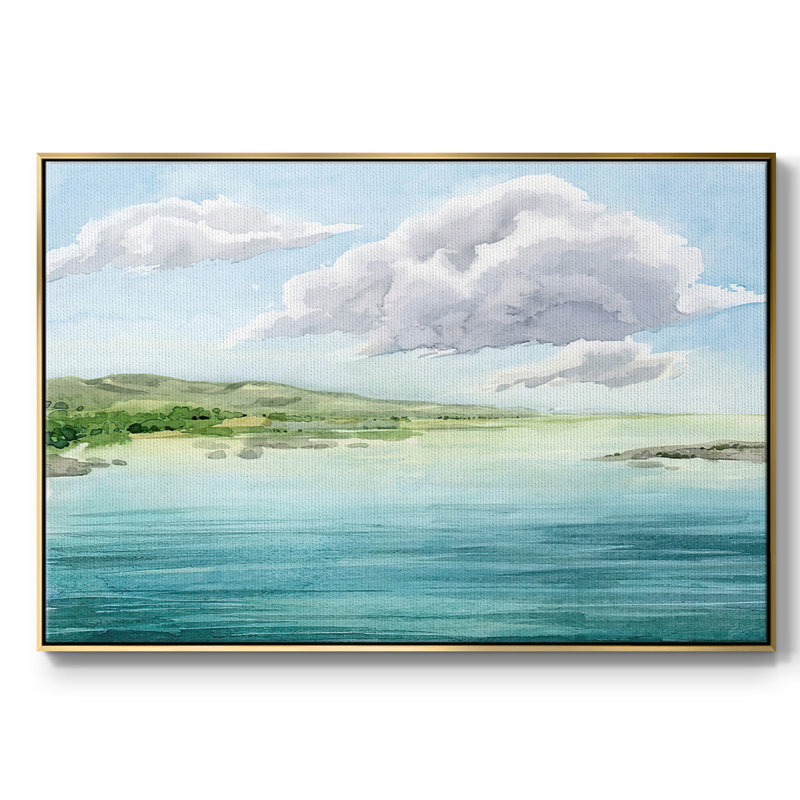 Transparent lagon II, Toile avec cadre flottant or, H 27 po x l 41 po x P 2 po