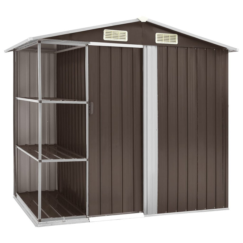 Garden Shed with Rack 205x130x183 cm Iron, Brown