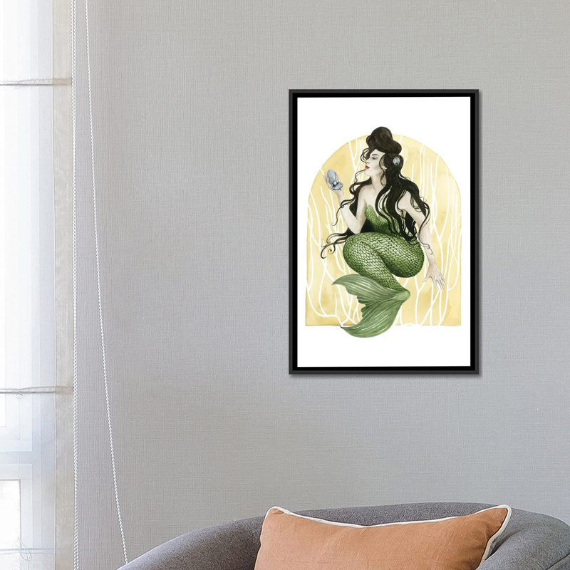« déco sirène i », impression sur toile, H 26 po x l 18 po x P 1,5 po, Pas de tapis, Toile avec cadre noir