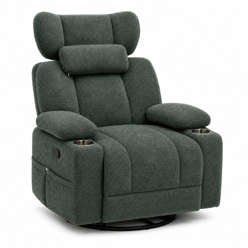 Fauteuils inclinables pivotants, grand fauteuil à bascule moderne en chenille pour cinéma maison, Green
