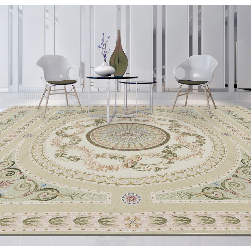 Hand-Knotted High-Quality Beige and Green Area Rug