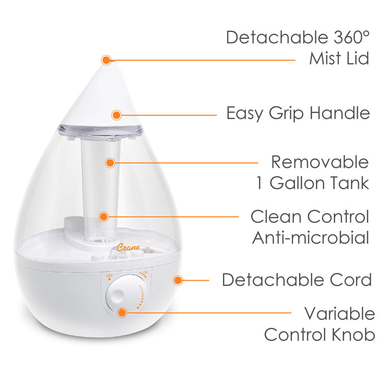 Clear White Ultrasonic Cool Mist Table-Top Humidifier, 1 Gallon