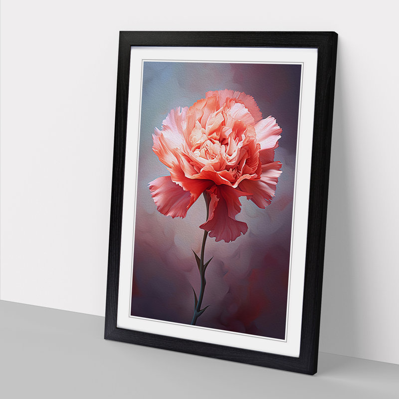 Carnation Flower Digital No.2 - Single Picture Frame Print on Wood, Black, 46cm H x 34cm W x 2cm D