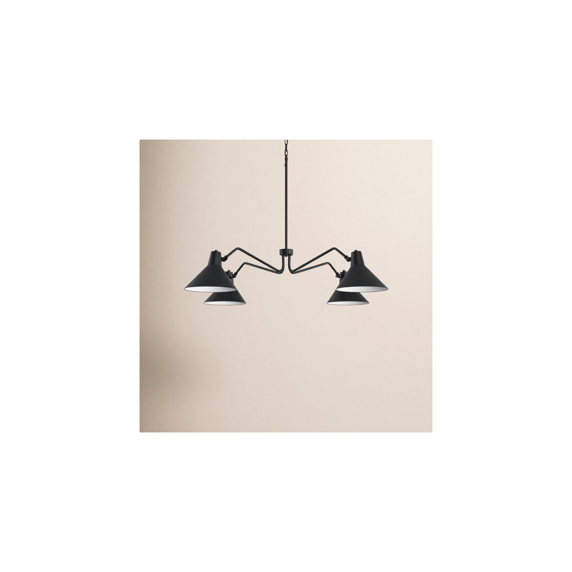 4 - Light Metal Dimmable Chandelier, Black, Matte Black
