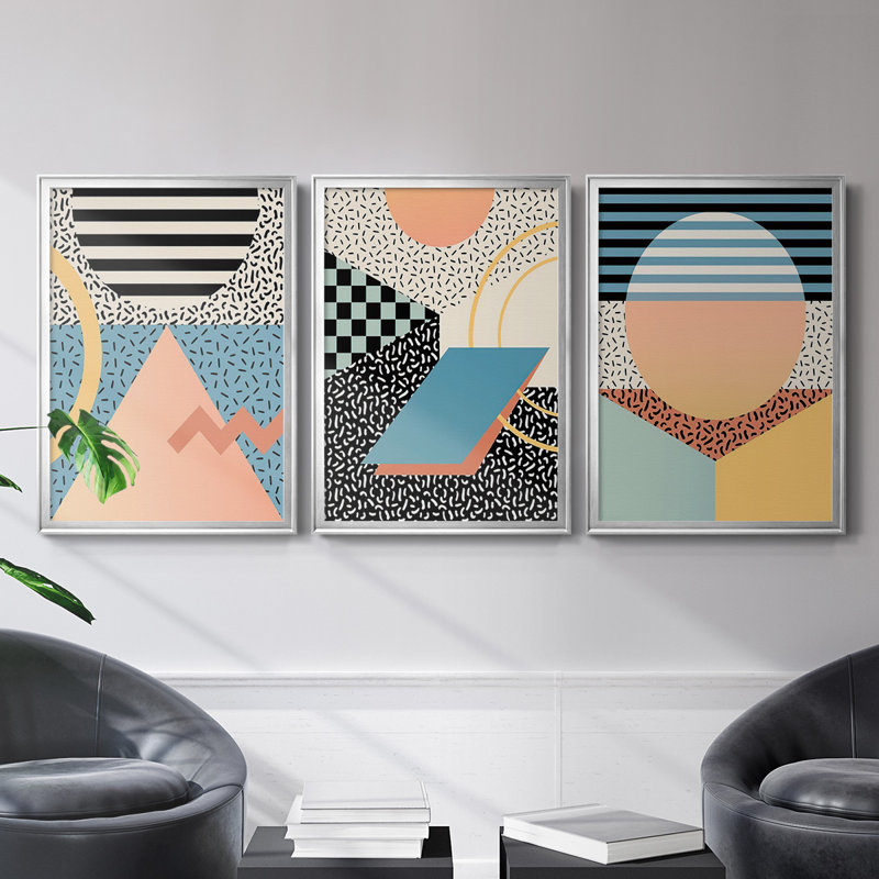 Moderne Memphis I, toile encadrée de qualité supérieure - prête à être accrochée, H 42,5 po x l 61 po x P 2,5 po
