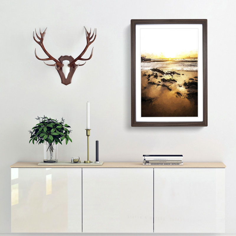 Sunrise at Tenby Beach in Wales in Abstract - Picture Frame Graphic Art Print, 65cm H x 48cm W x 2cm D, Walnut Framed