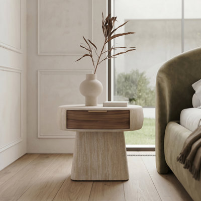 Table de chevet piédestal moderne avec tiroir en noyer