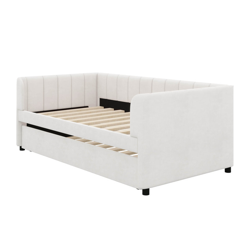 Upholstered Velvet Daybed with Trundle Bed, Beige