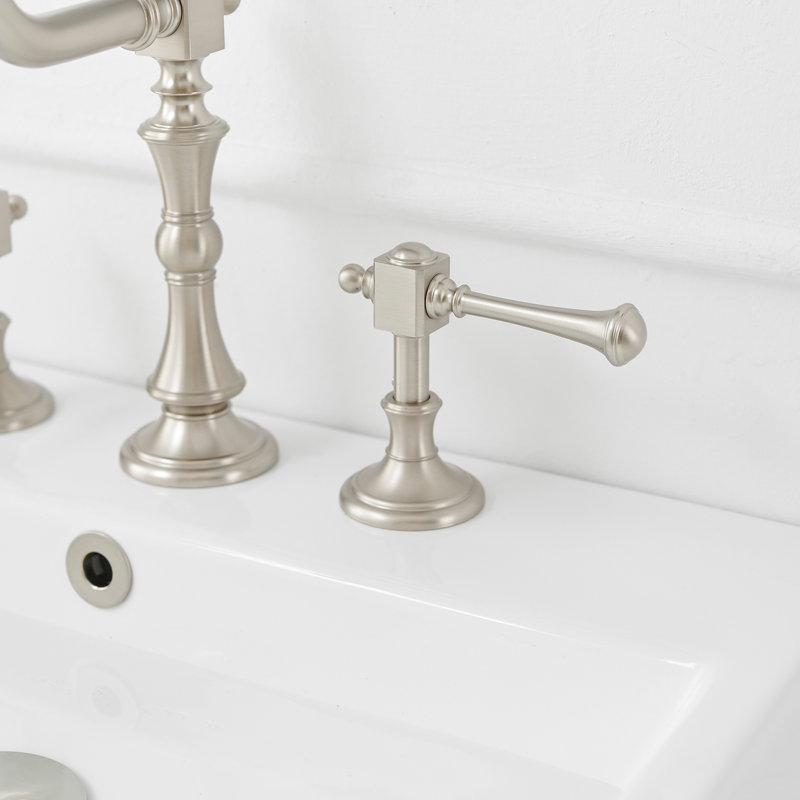 Robinet de salle de bain à large entraxe avec bonde, Nickel brossé