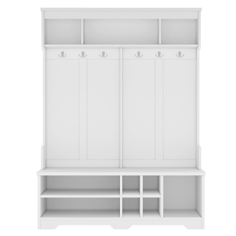 Equipped With Metal Hooks And Storage Space Coat Rack At The Entrance, White