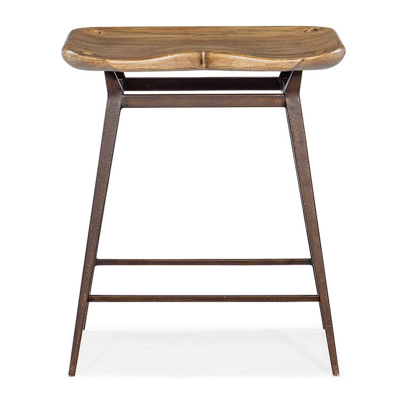 Vintage Natural Wood and Metal Counter Stool