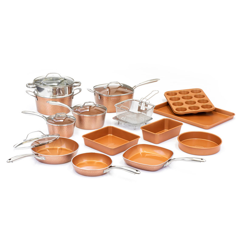 Ensemble de batterie de cuisine antiadhésive en cuivre martelé 20 pièces Gotham Steel